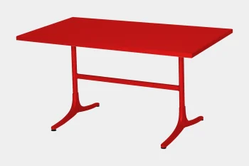 Rechteckiger Tisch Arbon aus Stahl mit roter Pulverbeschichtung der Marke Schaffner.